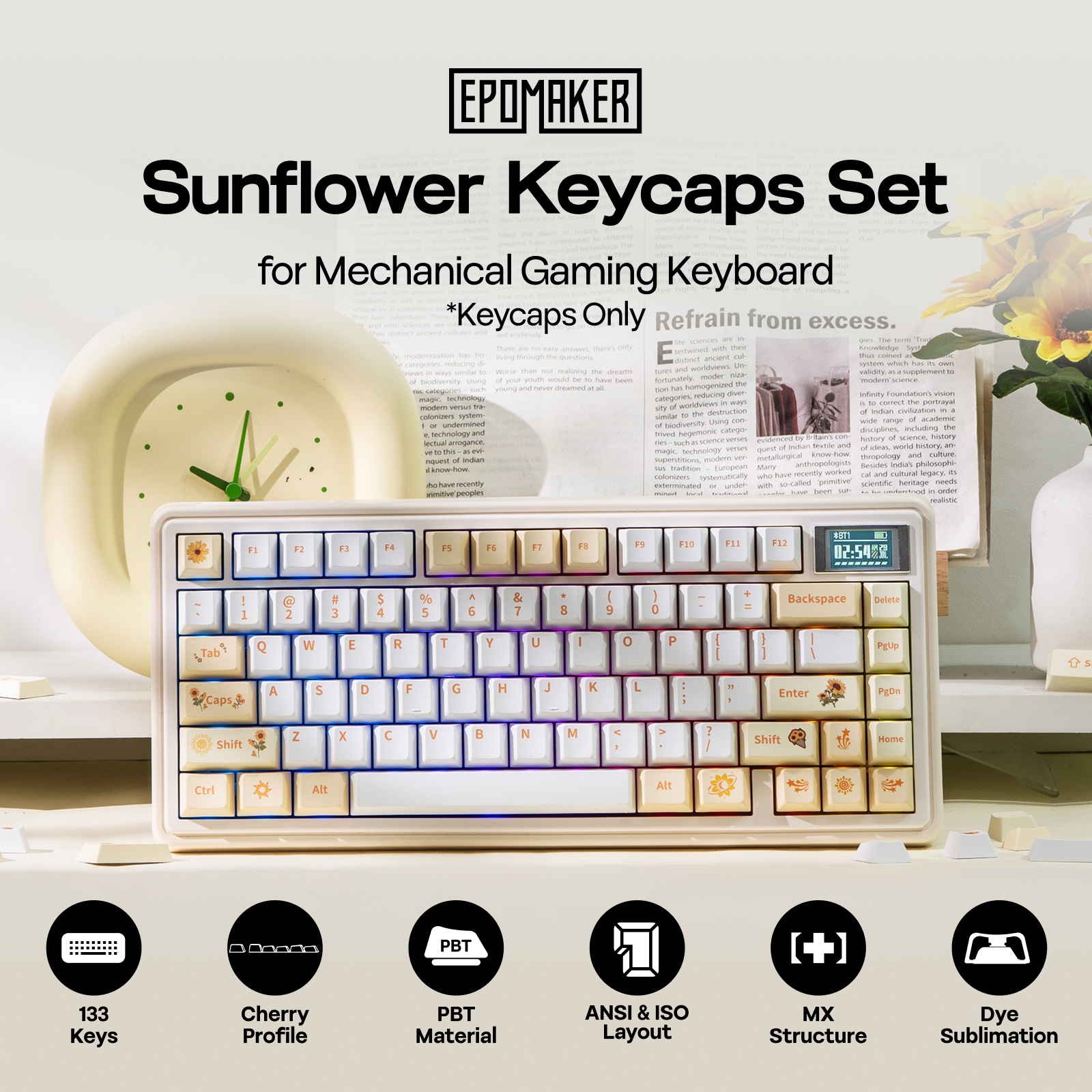 EPOMAKER Sunflower Keycaps Set - Gaming Keyboard Typewriter recension och pris