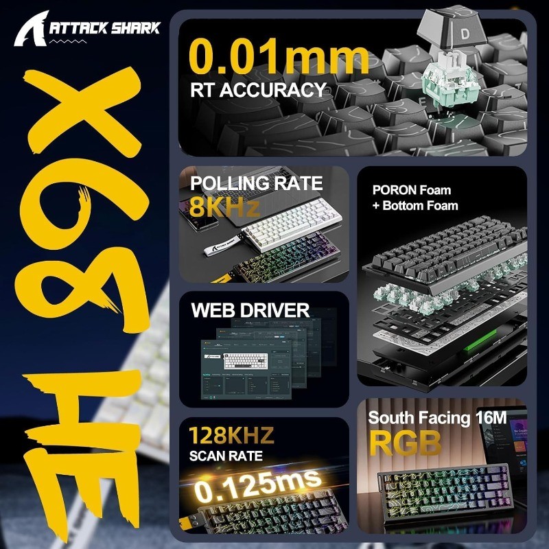 ATTACK SHARK X68 HE 8000Hz Rap - Keyboard Gaming Mac recension och pris