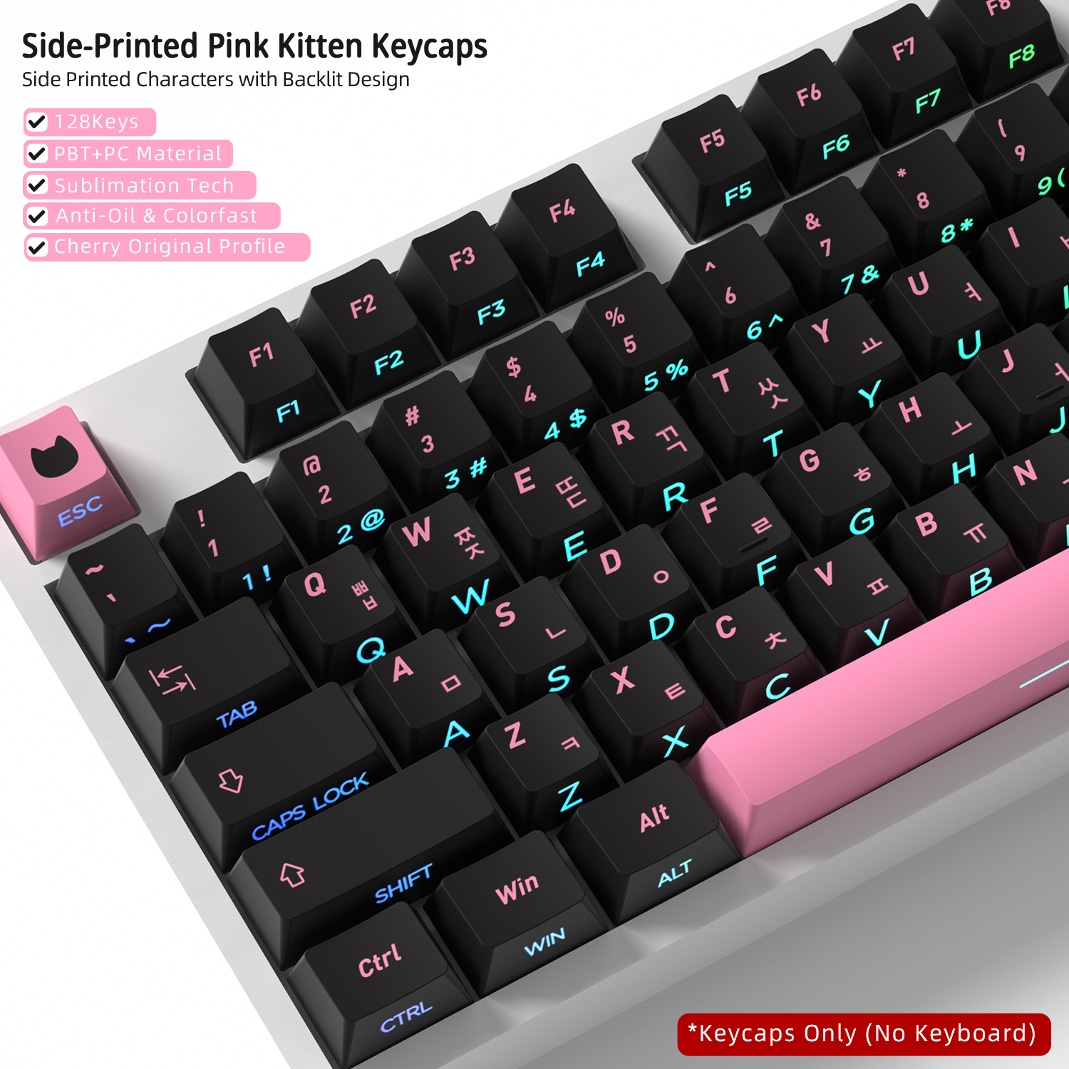 Black Pink Cat Korean Keycaps  - Gaming Keyboard Typewriter recension och pris