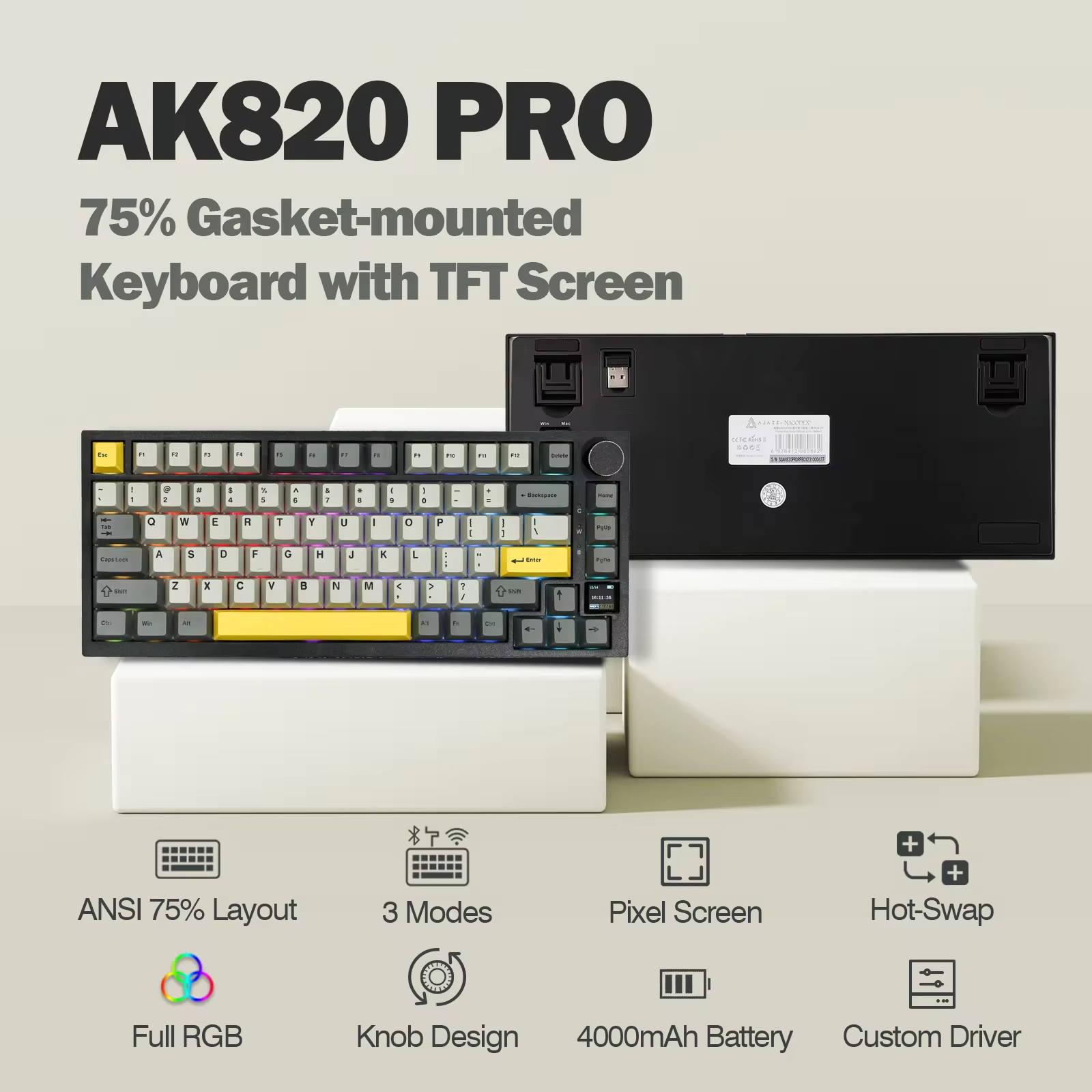 Ajazz AK820 Pro 75% Gasket-mou - Gaming Keyboard Mobile recension och pris