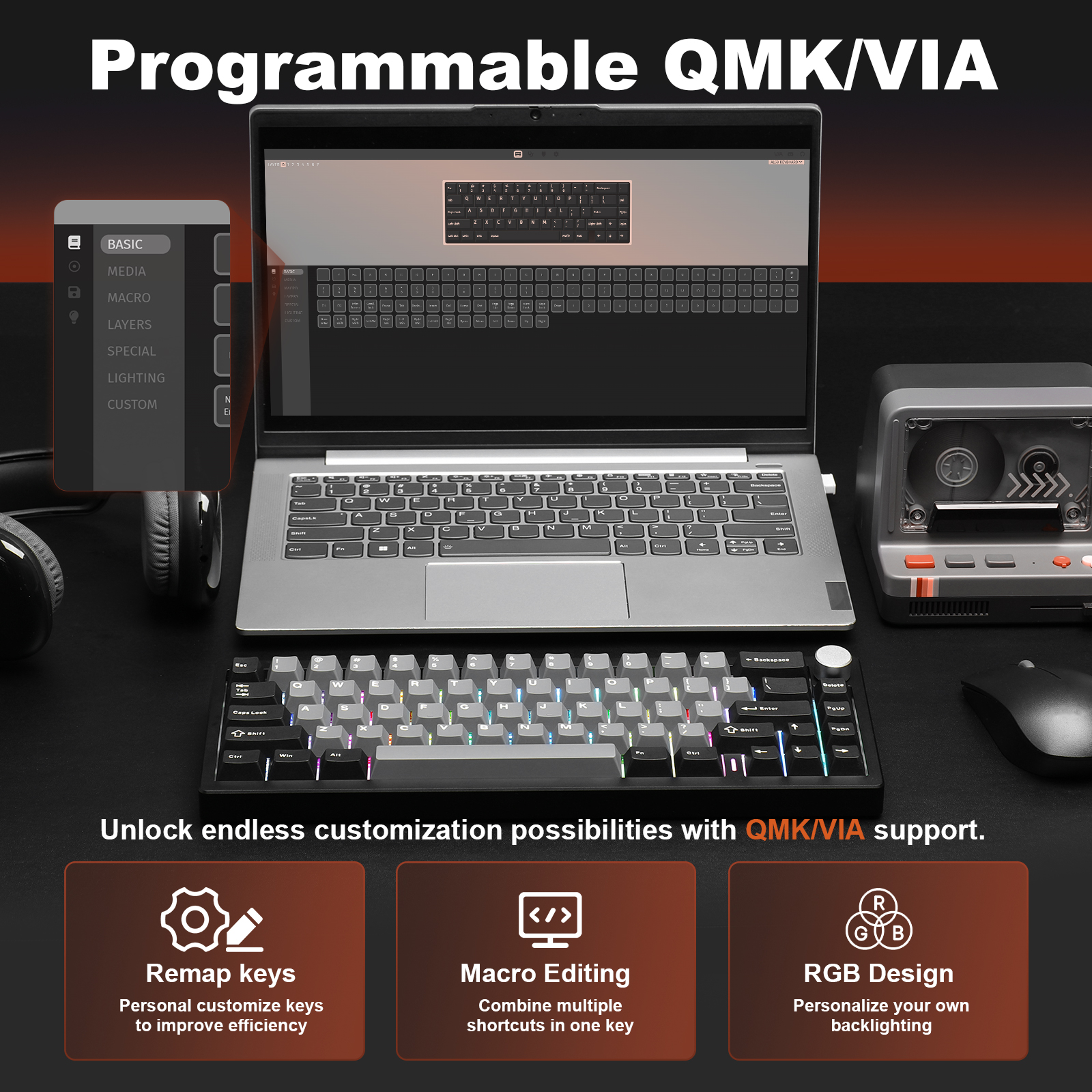 YUNZII AL68 Black QMK/VIA Mech - Gaming Keyboard Mobile recension och pris