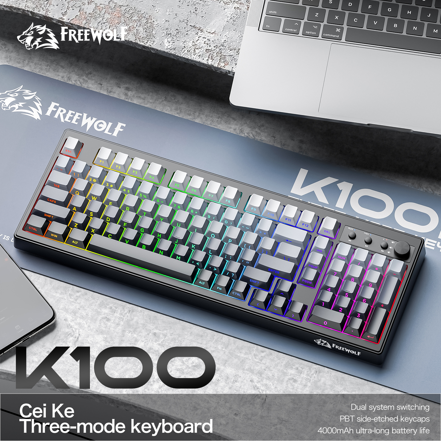 FREEWOLF k100 three-mode silen - Keyboard Gaming Mac recension och pris