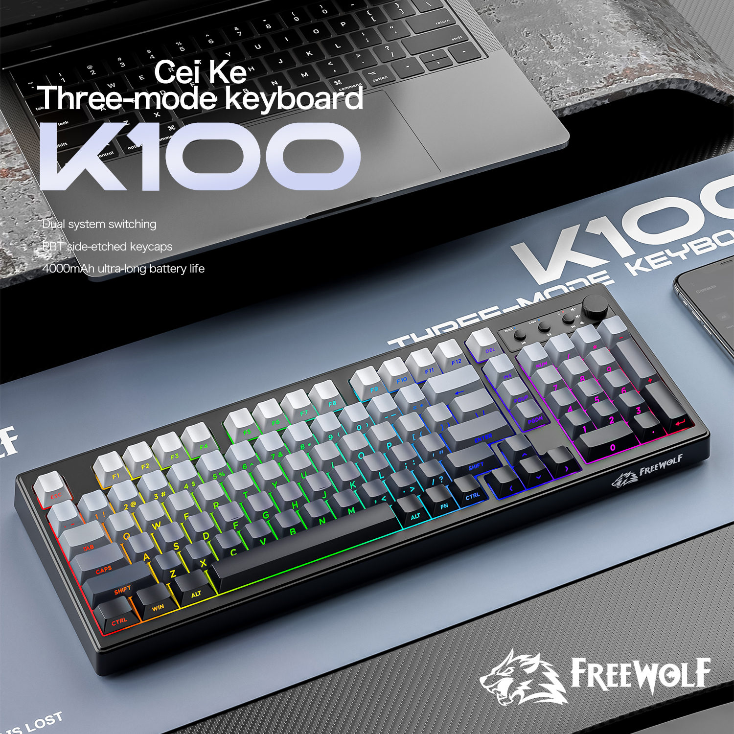 FREEWOLF k100 three-mode silen - Keyboard Gaming Mac recension och pris