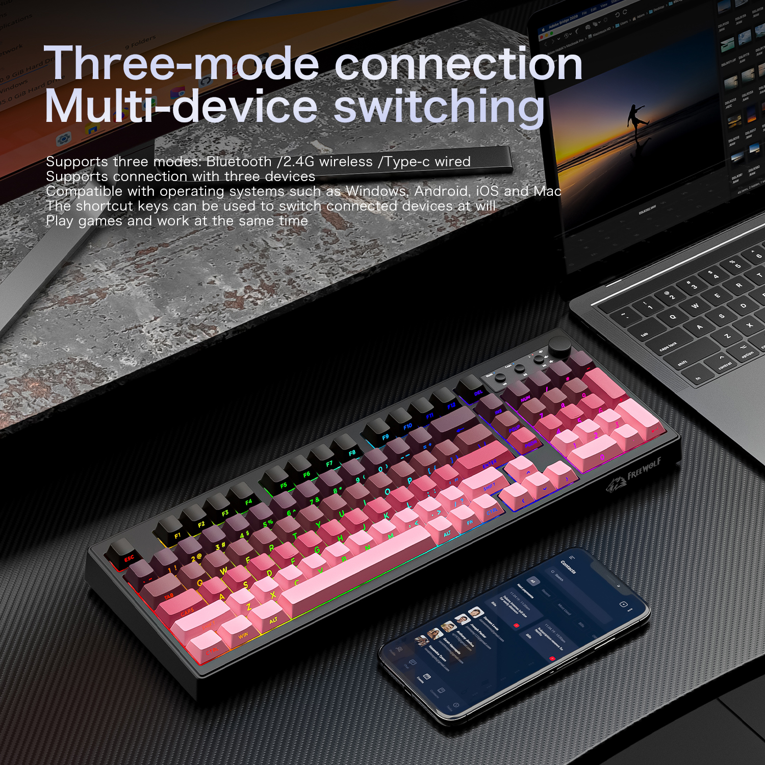 FREEWOLF k100 three-mode silen - Keyboard Gaming Mac recension och pris