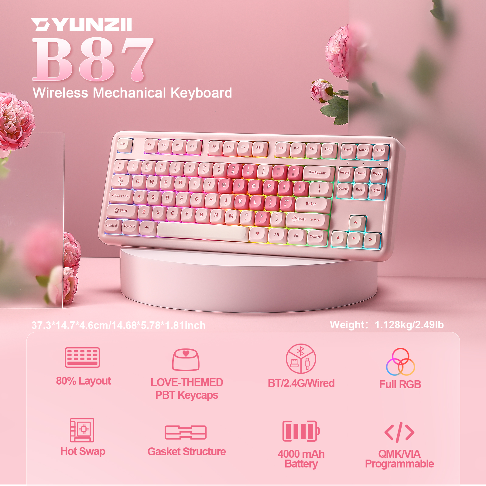 YUNZII B87 Pink Mechanical Gam - Keyboard Gaming Mac recension och pris