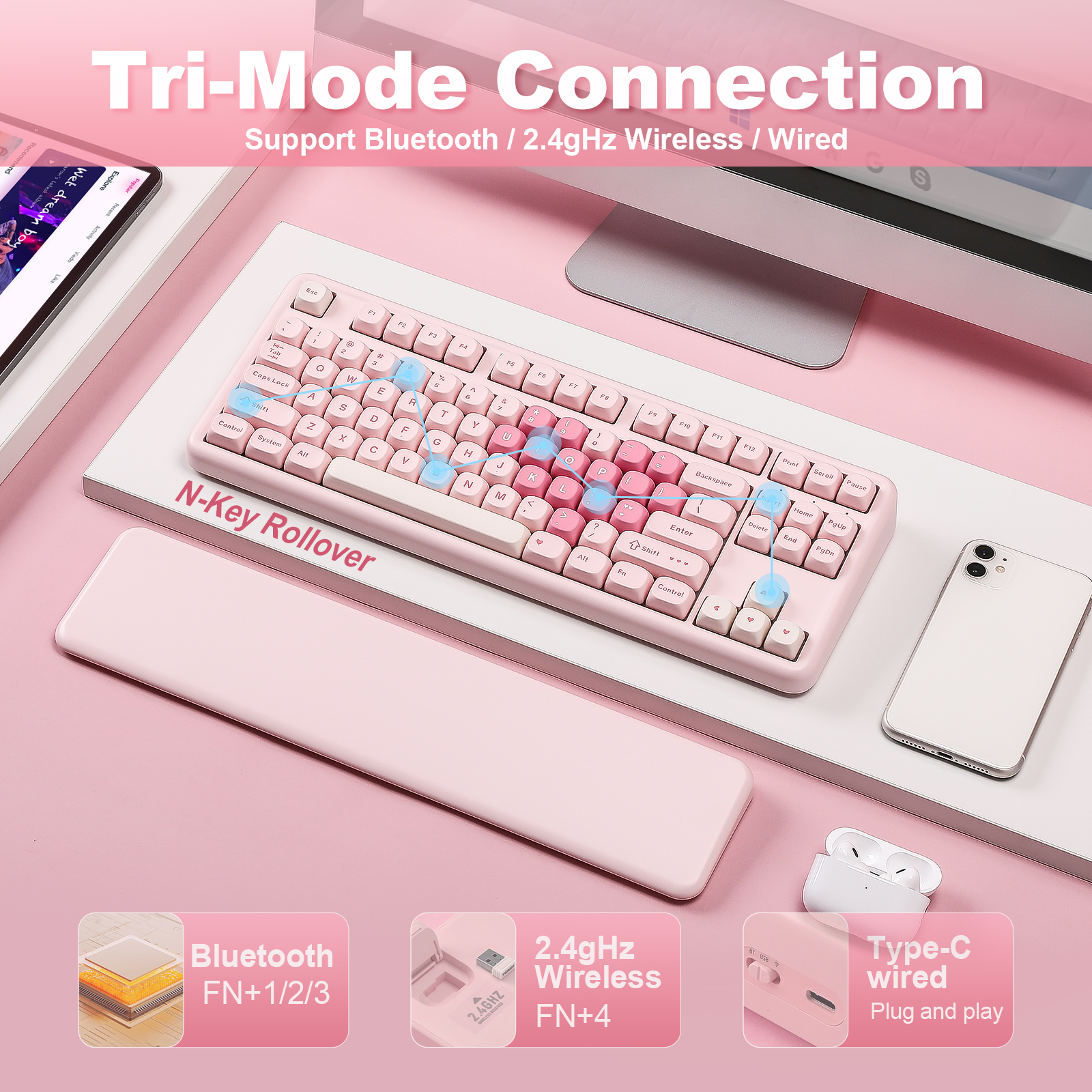 YUNZII B87 Pink Mechanical Gam - Keyboard Gaming Mac recension och pris