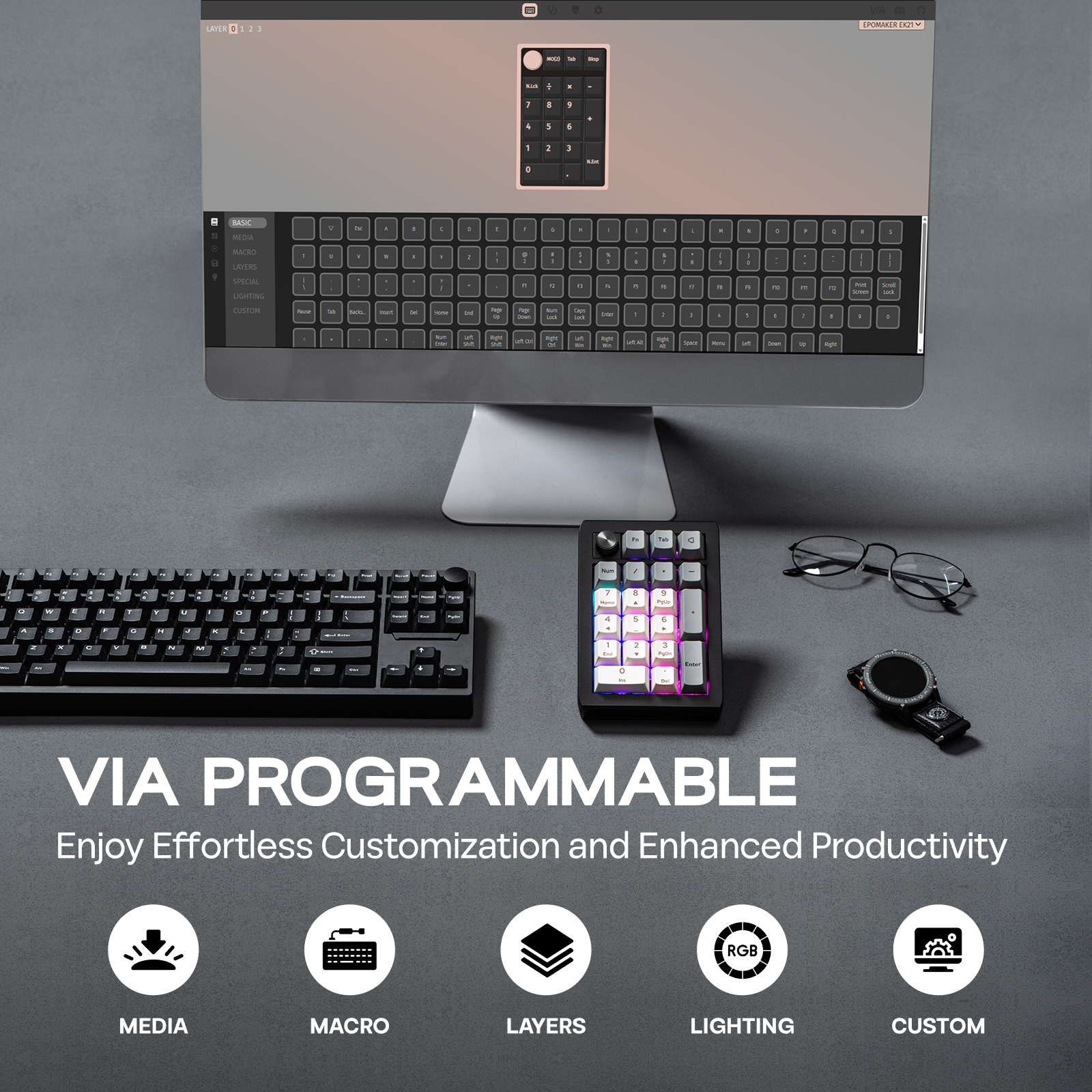 EPOMAKER EK21 VIA 20% Gasket W - Keyboard Gaming Mac recension och pris